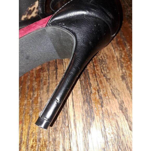 Medium 7/8 Rue 21 Ect! Black Leopard Cheetah Red Stiletto Pump High Heel Shoes - Picture 8 of 12